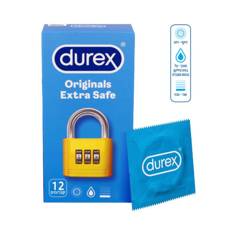 5010232964211 קונדום בטוח Durex Extra Safe שקופים ועבים במקצת בתוספת חומר סיכה סיליקון