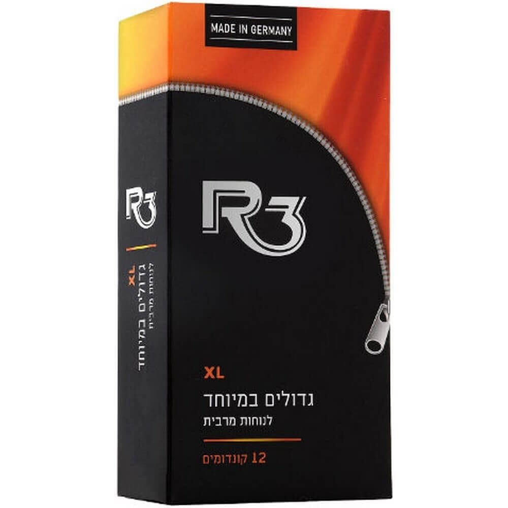 קונדומים R3 XL גדולים במיוחד לנוחות מירבית, 12 קונדומים